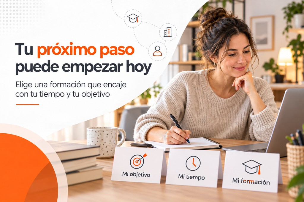 Persona organiza su tiempo para formarse y preparar un cambio de sector mientras trabaja. 