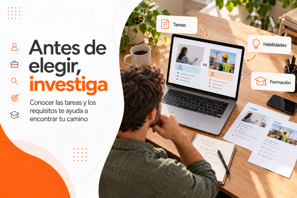 Profesional compara tareas, habilidades y formación antes de cambiar de sector. 